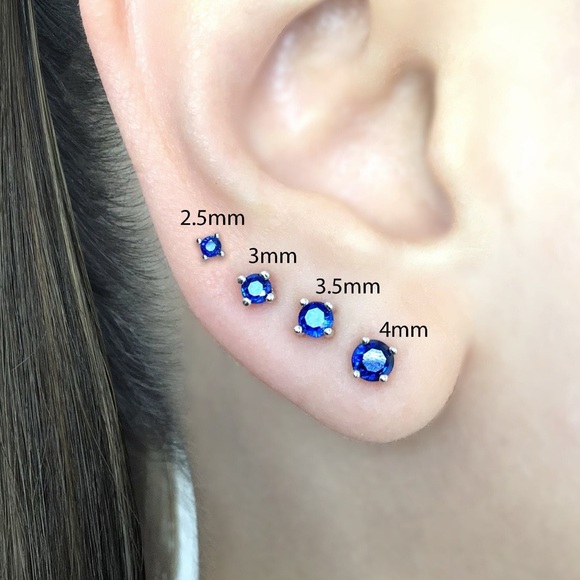 14K Solid Gold, Sapphire Dainty  Stud Earring. - Picture 10 of 12
